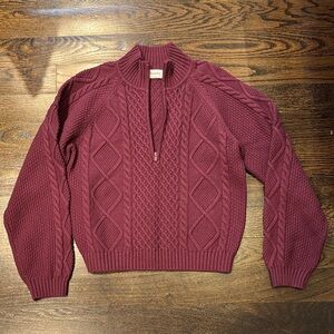 ARITZIA - Sunday Best Maroon Cable Knit 1/4 Zip Sweater